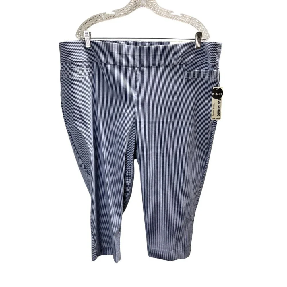 Briggs Pants Women's Size 22 W Blue White Stripes Capris Comfort Waist